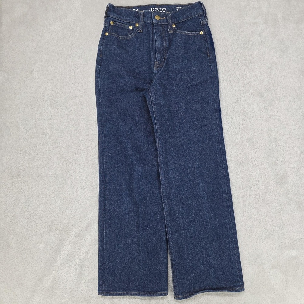 J Crew Jeans 96 Slim Womens 24 Blue High Rise Wide Leg Stretch Dark Denim